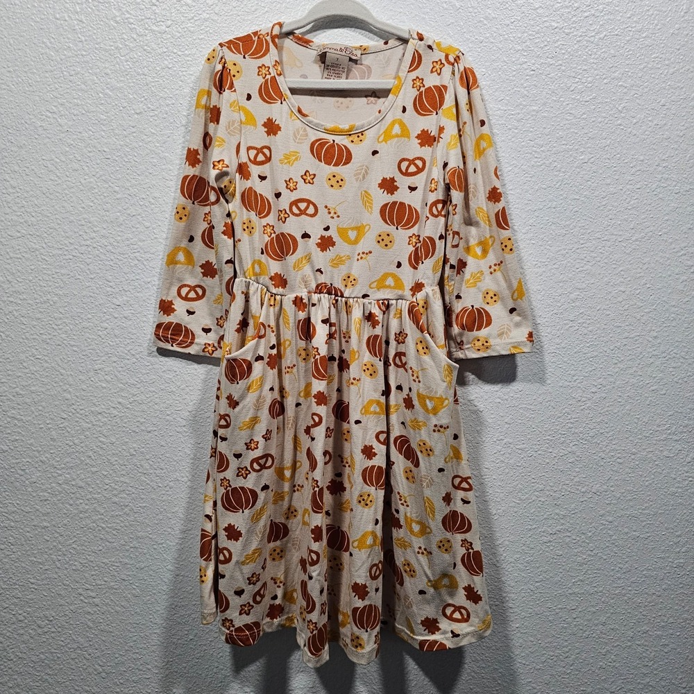 Emma & Elsa Fall Themed 3/4‎ Sleeve Pocket Dress Girls Size 7